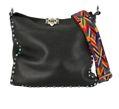 Studded Satchel, £295, Handbags, Black, Leather, Front view